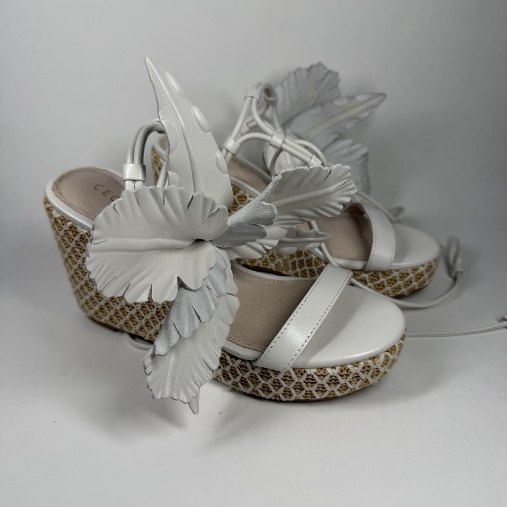 Cecelia Women's Size 6.5 M Alabaster Floral Lilly Lace Up Wedge Platform Sandal